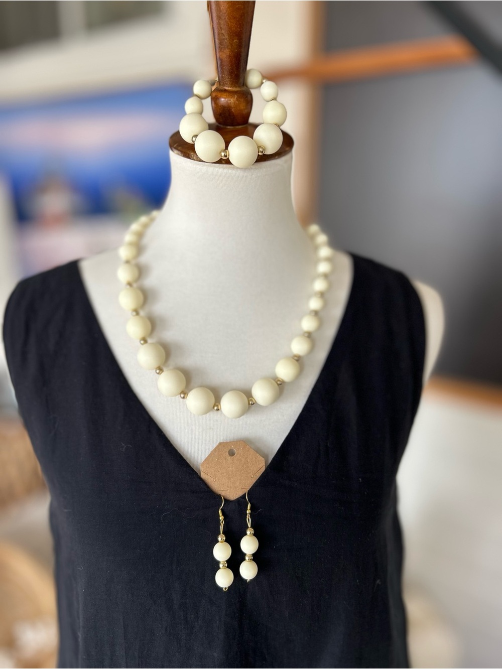 MAREA by Máxima Designs Handmade Cream & Gold 3-Piece Jewelry Set